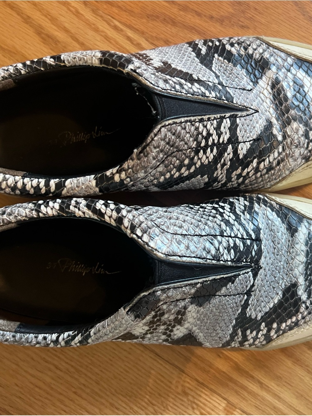 3.1 Phillip Lim Silver & Black Snakeskin Slip-On Sneakers